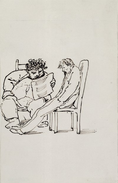 Karikatur von William Morris (1834-96), der Edward Burne-Jones (1833-98) Gedichte vorliest von Edward Burne Jones